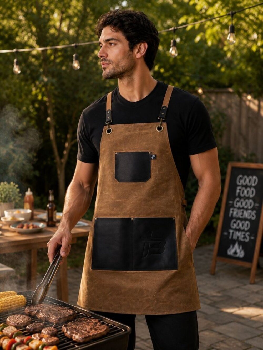 Forged Blade The Grill Master Leather & Waxed Canvas BBQ Chef Apron - O/S